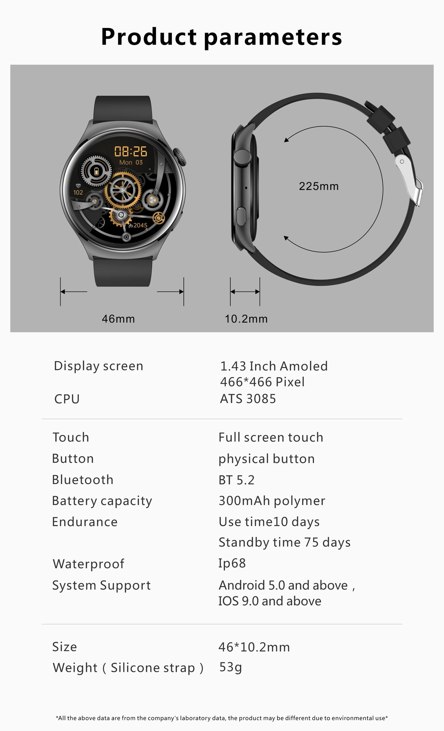 Aolon Mars R3 Smartwatch – Premium Health & Fitness Tracker with 2-Week Battery Life, IP68 Waterproof, Compatible with iPhone & Huawei