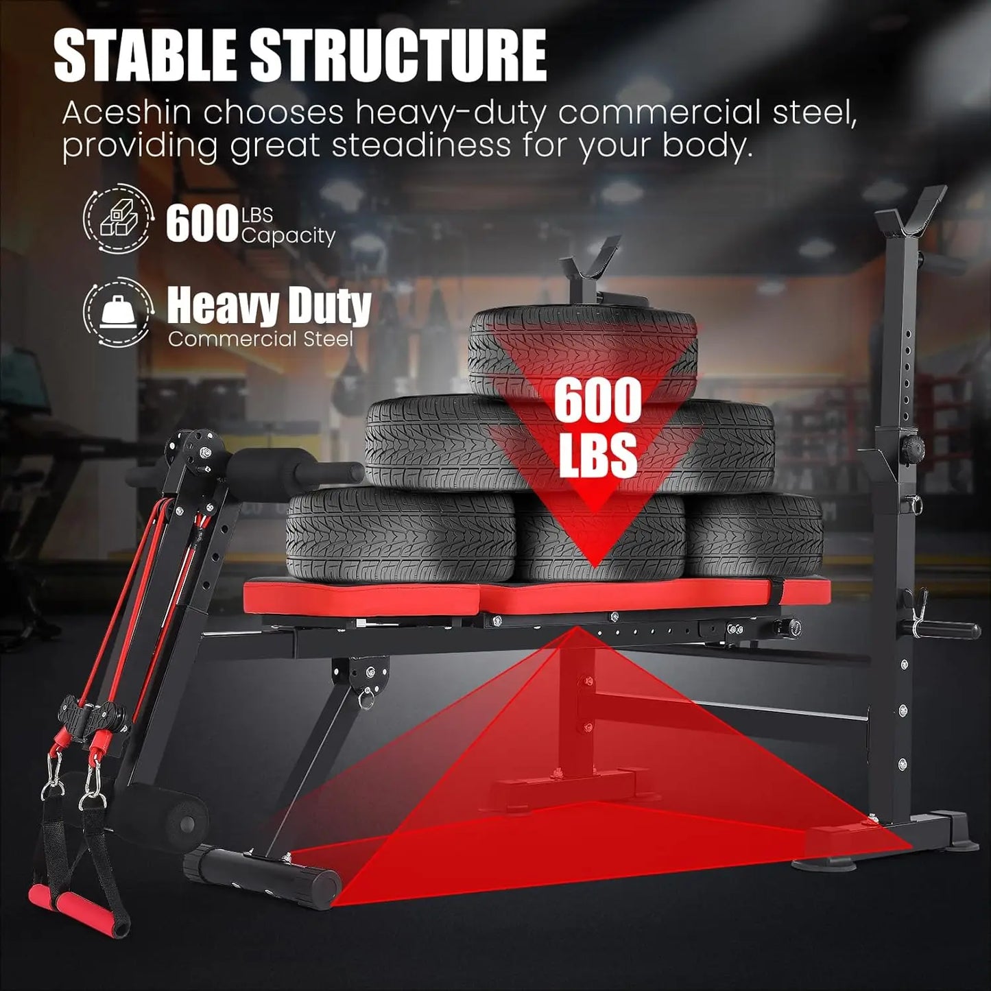 6-in-1 Adjustable Weight Bench Set with Squat Rack – Foldable Home Gym Press Bench with Removable Foot Catch