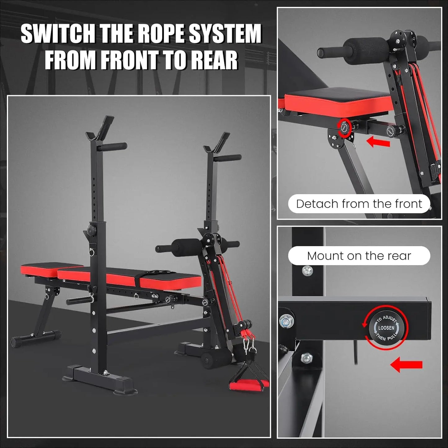 6-in-1 Adjustable Weight Bench Set with Squat Rack – Foldable Home Gym Press Bench with Removable Foot Catch