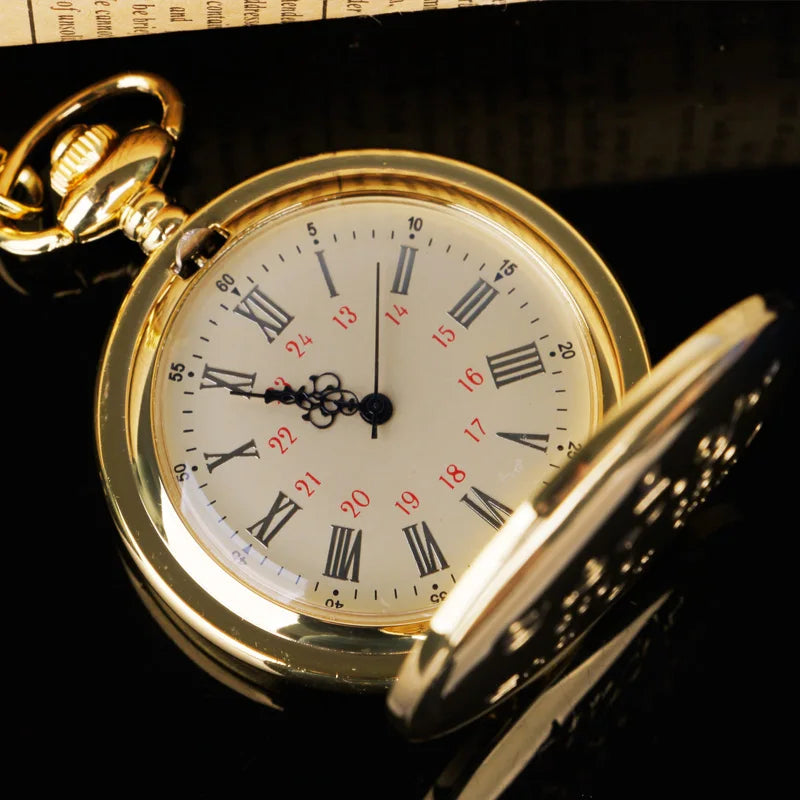 Luxury “I Love You” Golden Quartz Pocket Watch – Romantic Couple Gift Pendant, Vintage Necklace Timepiece
