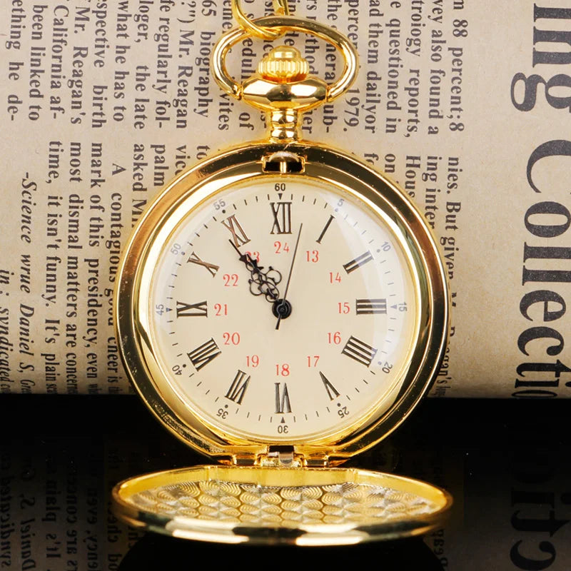Luxury “I Love You” Golden Quartz Pocket Watch – Romantic Couple Gift Pendant, Vintage Necklace Timepiece