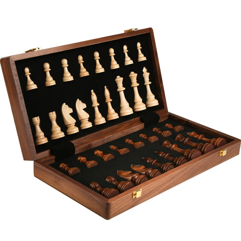 Premium Wooden Folding Chess Set – Classic Handcrafted Walnut Board with Solid Wood Pieces