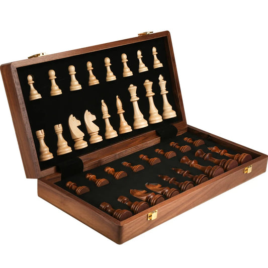 Premium Wooden Folding Chess Set ā Classic Handcrafted Walnut Board with Solid Wood Pieces