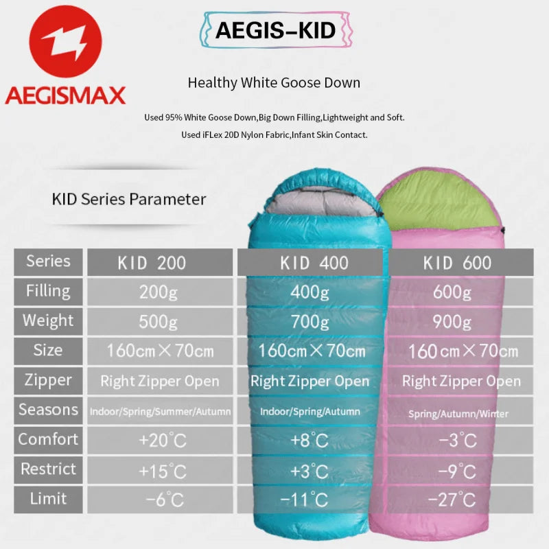 Kids' Goose Down Sleeping Bag – 95% Filled, Ultra-Warm & Thickened for Camping, Hiking & Outdoor Adventures