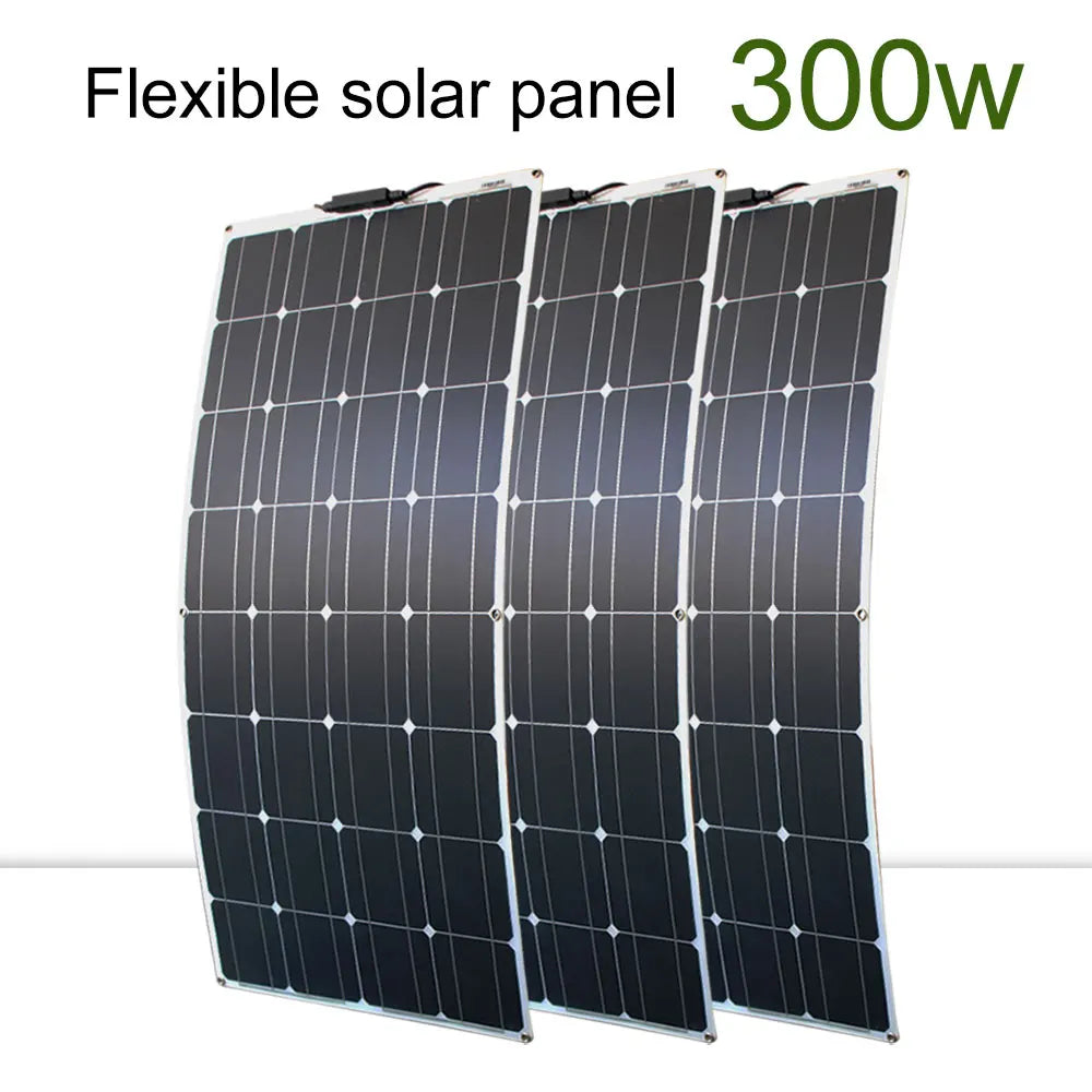 Flexible Solar Panel Kit – 100W/200W/300W High-Efficiency 12V/24V Battery Charger for RV, Boat, Camping & Off-Grid Use