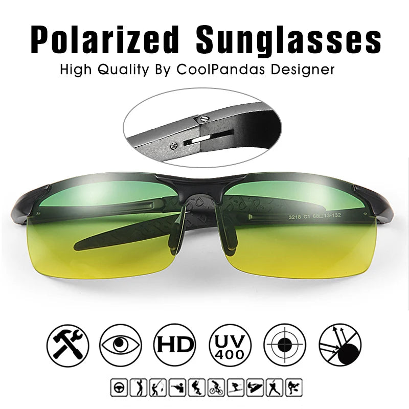 CoolPandas Polarized Driving Sunglasses – Men’s & Women’s Night Vision UV400 Goggles, Anti-Glare Eyewear for Day & Night