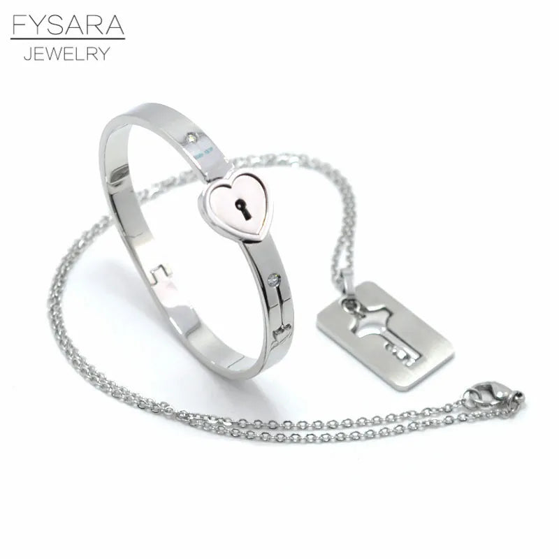 Lock & Key Jewelry Set for Couples – Stainless Steel Bracelet and Necklace Symbolizing Eternal Love
