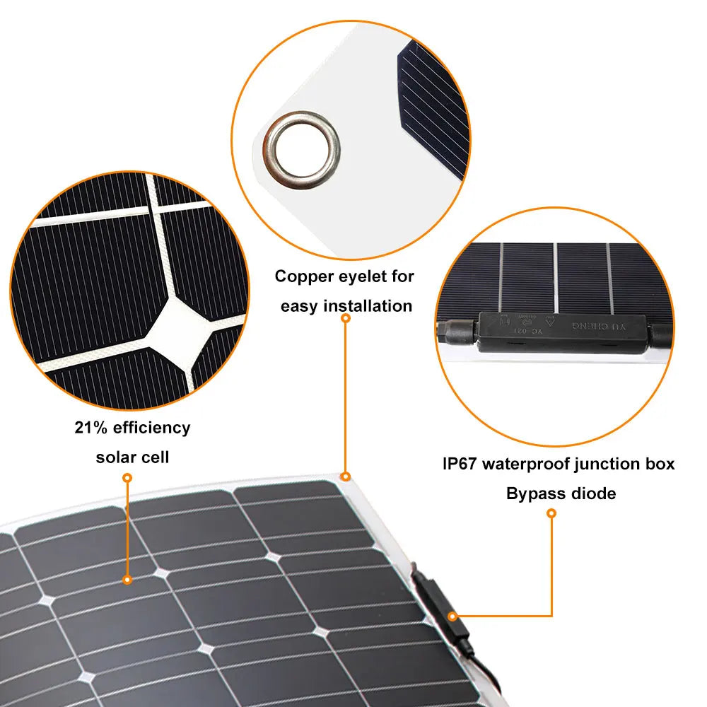 Flexible Solar Panel Kit – 100W/200W/300W High-Efficiency 12V/24V Battery Charger for RV, Boat, Camping & Off-Grid Use