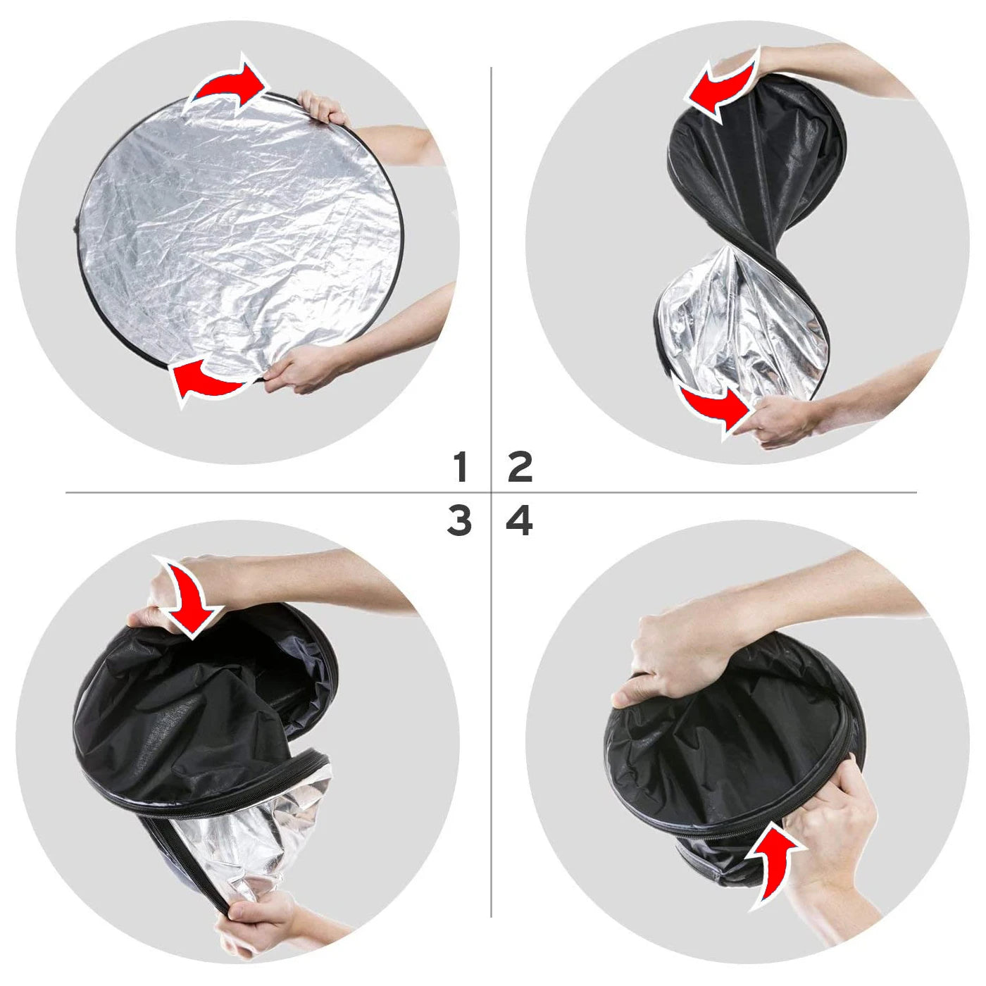 5-in-1 Collapsible Photography Reflector – 24" (60cm) Round Light Diffuser with Silver, Black, White, Gold & Translucent Surfaces