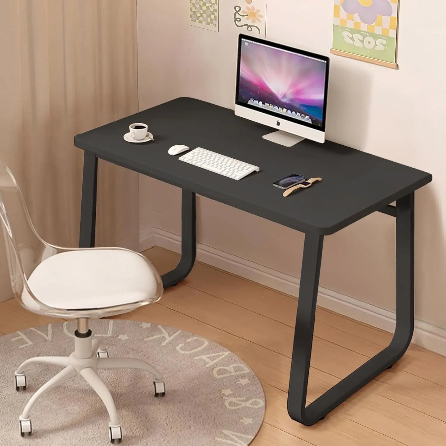 Modern 39.3" White Computer Desk – Minimalist Home Office Writing Table for Bedroom or Study Corner