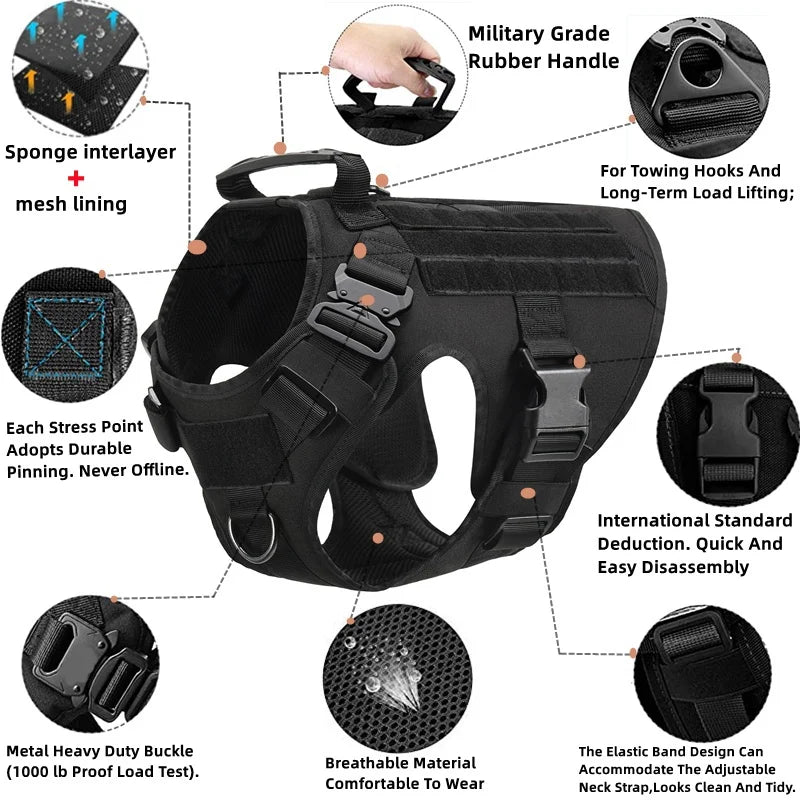 Tactical Dog Harness and Leash Set – Military Training Vest for German Shepherd, Golden Retriever & All Breeds