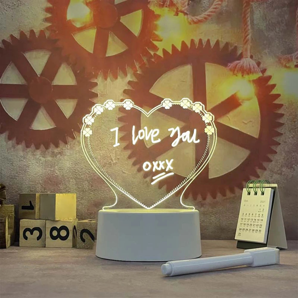 Creative LED Night Light Message Board – USB Note Lamp with Pen, Fun Gift for Kids or Girlfriend, Bedroom Decor