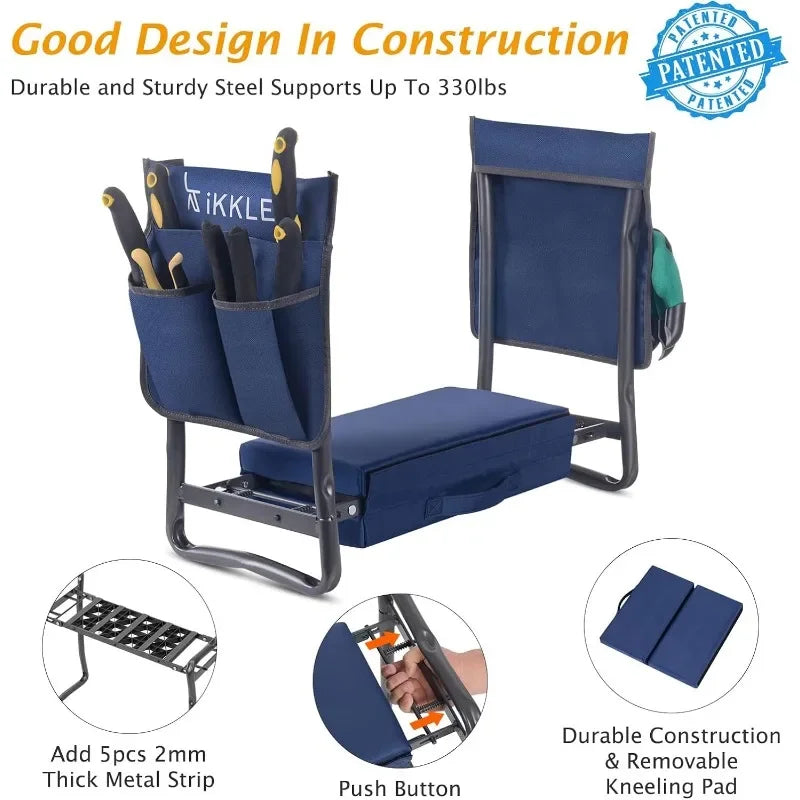 Heavy-Duty Garden Kneeler & Seat – Patented Foldable Bench with Extra-Thick Detachable Kneeling Pad