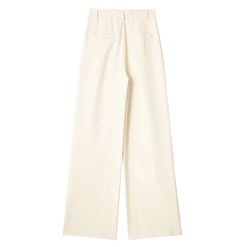 High-Waist Striped Wide-Leg Trousers – Women's Formal Office Wear, Casual Suit Pants in Grey & Black