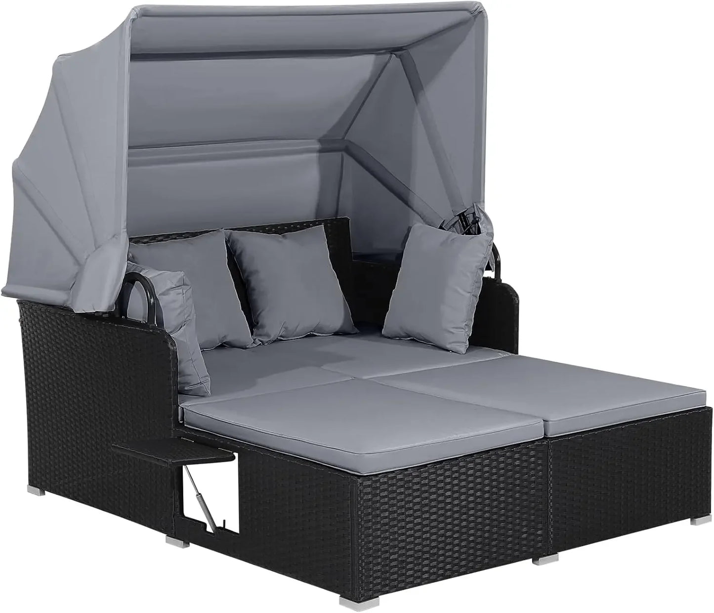 Relax in Style: Hand-Woven Outdoor Daybed with Canopy & Built-In Side Tables