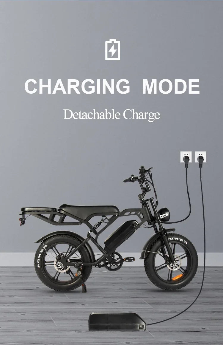 1000W 48V15AH Electric Bike – Upgraded Off-Road Mountain & Beach E-Bike with Rear Seat Rack | 20-Inch Fat Tire | 45KM/H Speed