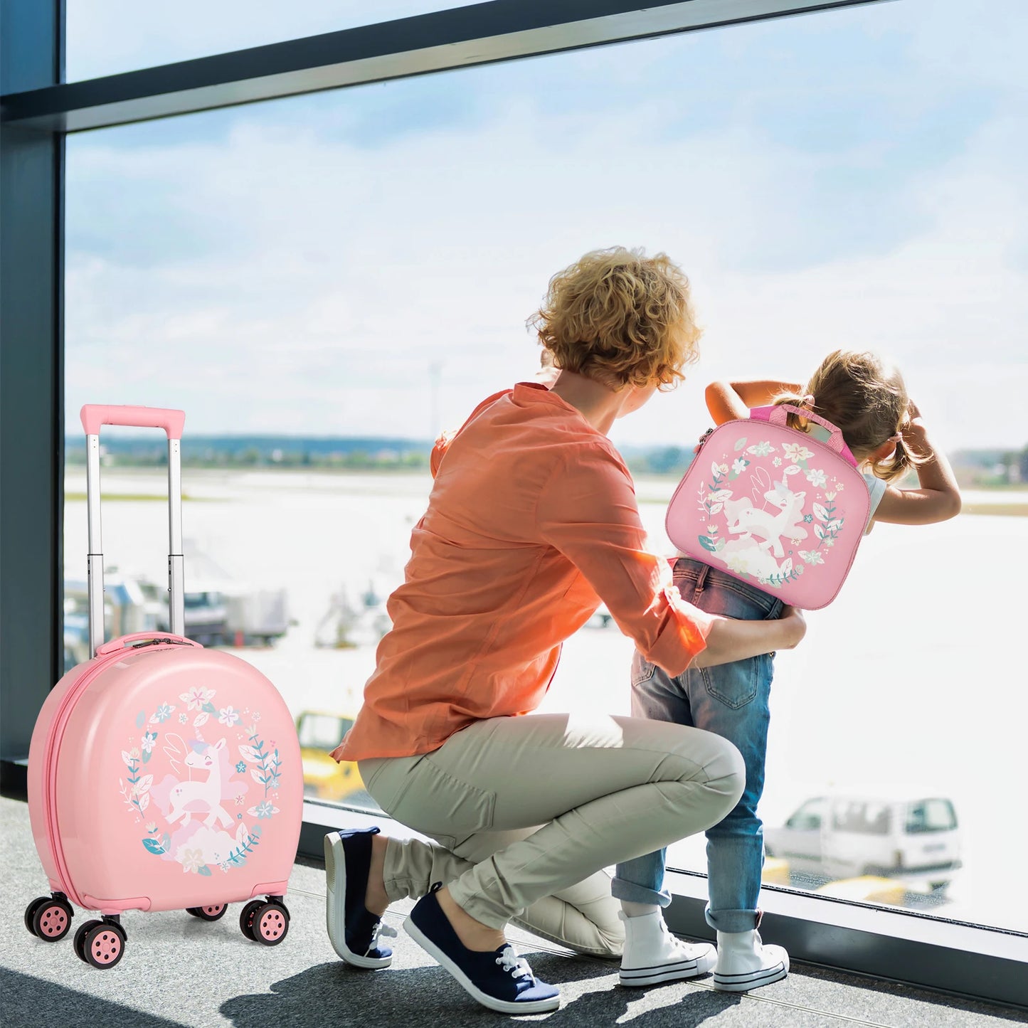 4-Piece Kids’ Luggage Set – 14" Hardside Carry-On Spinner with Backpack, Lunch Bag & Neck Pillow