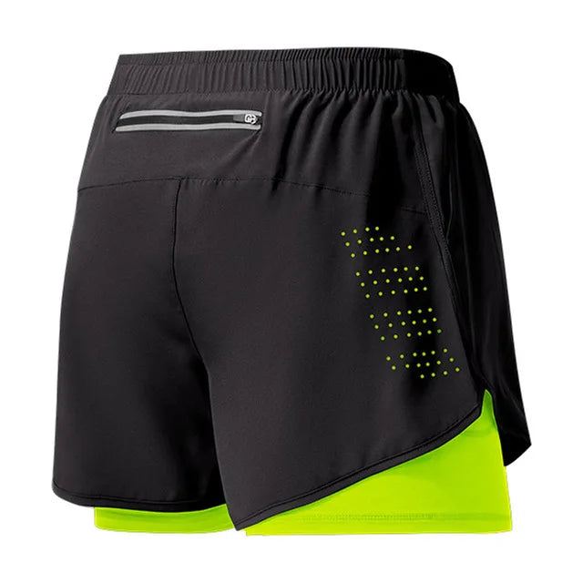 Men’s Quick-Dry Double Layer Running Shorts – Black Fitness & Workout Training Shorts