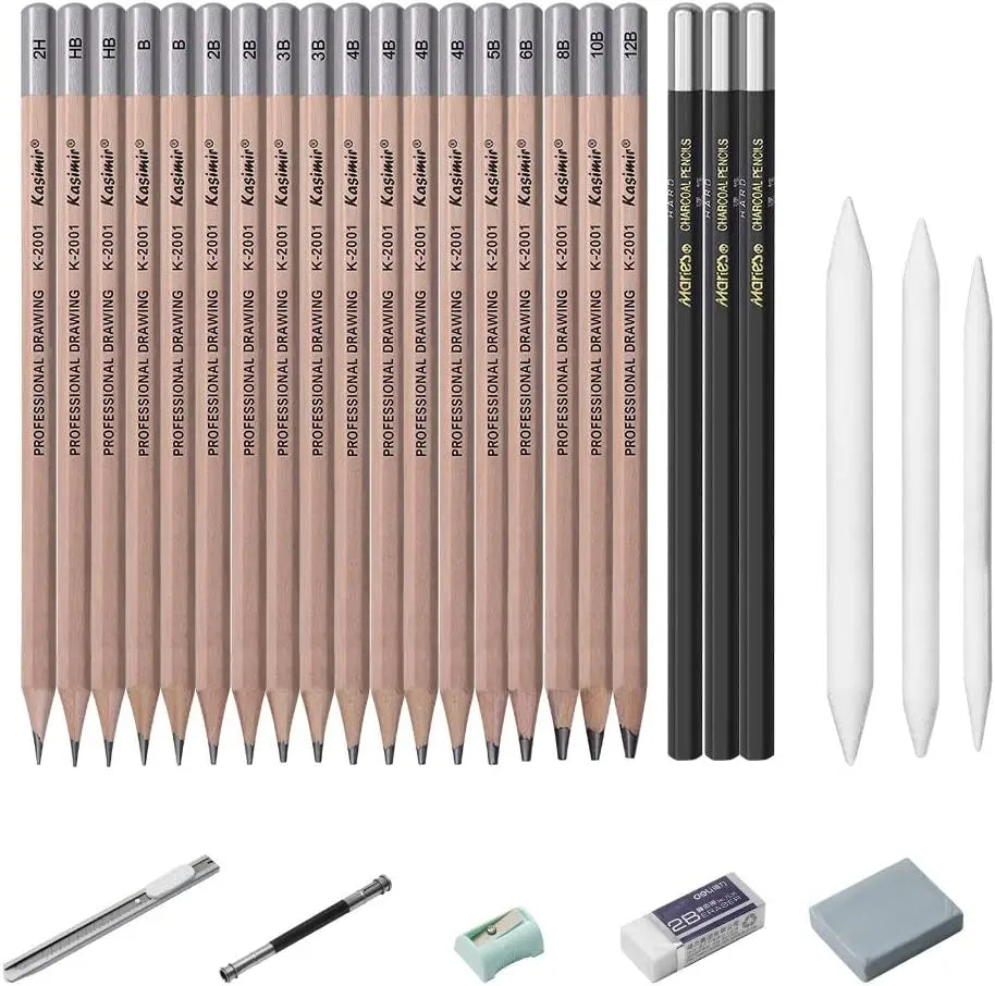 26/30/38pcs Professional Drawing Pencil Set – Graphite, Charcoal & Blending Tools | Art Kit Gift for Beginners & Artists