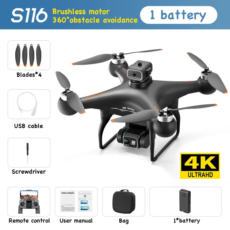 8K GPS Professional Drone with Dual 4K Cameras | S116 Max Brushless Motor, Obstacle Avoidance, & Long-Life Battery