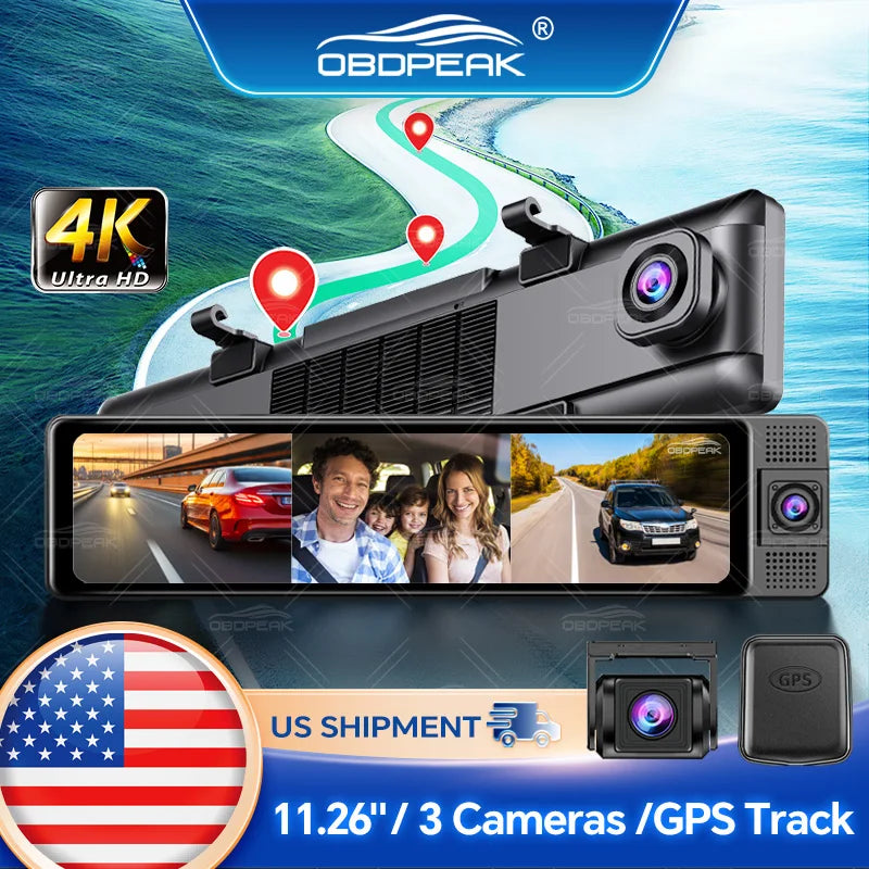 3-Channel 4K Car Dash Cam – UHD DVR with Triple Lens, GPS, 5G WiFi App, Night Vision & In-Car Monitoring