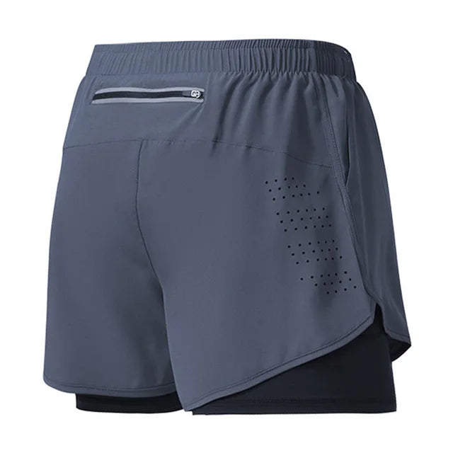 Men’s Quick-Dry Double Layer Running Shorts – Black Fitness & Workout Training Shorts