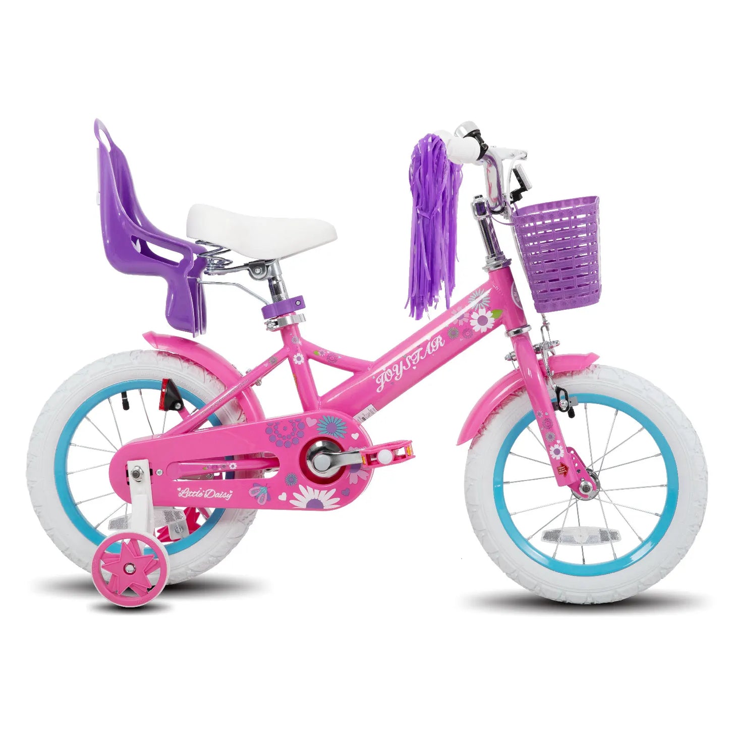 Kids Bike with Training Wheels – 12", 14", 16" Sizes for Ages 2–7, Fun Design with Doll Seat, Streamers or Flag & Name Plate