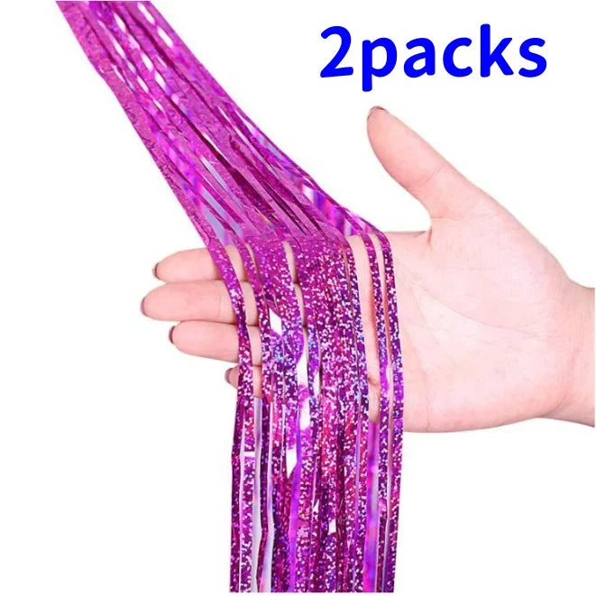 2-Pack Metallic Tinsel Fringe Curtains – 2x1M Glitter Party Backdrops for Birthday, Wedding, Bachelorette & Event Decor