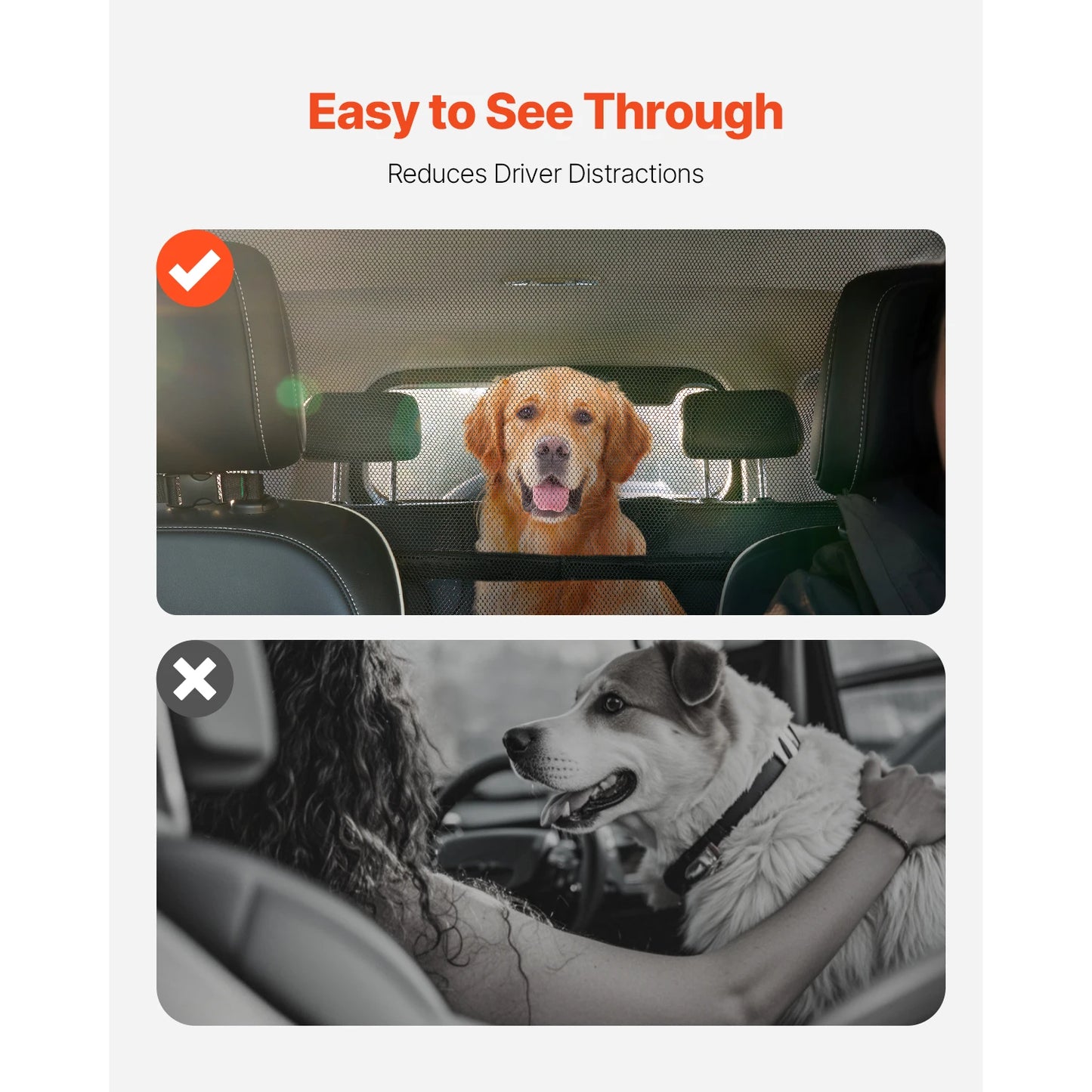 VEVOR Dog Car Barrier, Car Divider for Front Seats Vehicle, Pet Barrier with See Through Net Mesh, Universal-Fit Dog Car Barrier