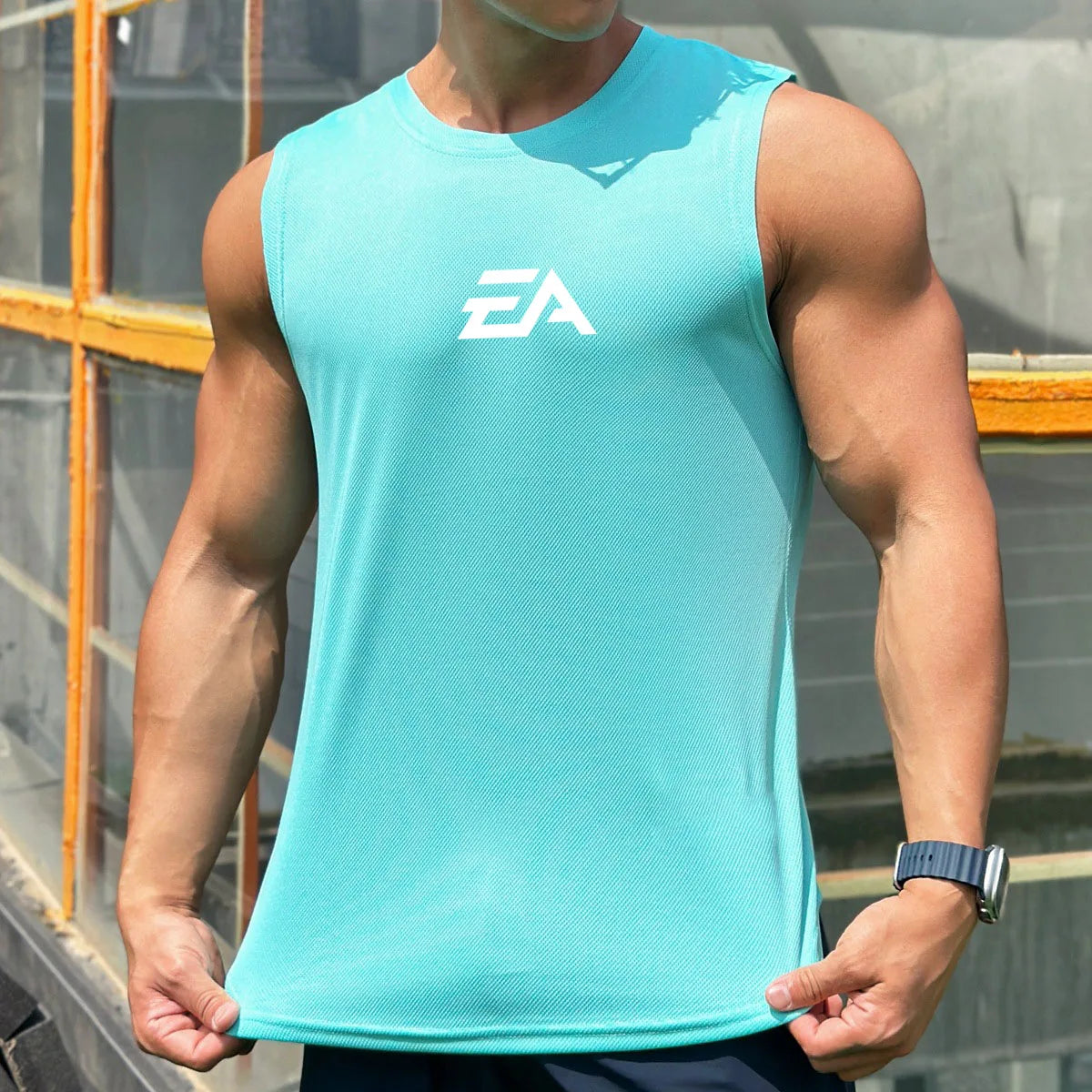 šļø Men's Summer Sleeveless Mesh Sports Shirt ā Quick-Dry Fitness & Swim Vest