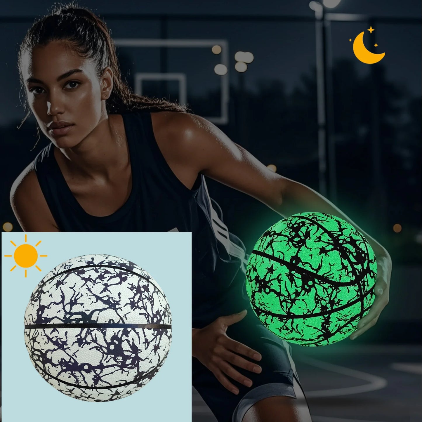 Glow-in-the-Dark Luminous Leather Basketball – Green Light-Up Night Ball for Indoor & Outdoor Play