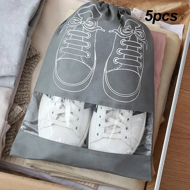 5/10pcs Non-Woven Shoe Storage Bags – Portable Waterproof Travel Organizer with Drawstring for Closet & Luggage