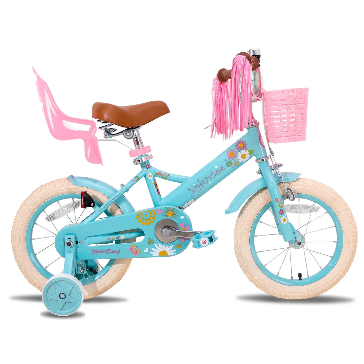 Kids Bike with Training Wheels – 12", 14", 16" Sizes for Ages 2–7, Fun Design with Doll Seat, Streamers or Flag & Name Plate