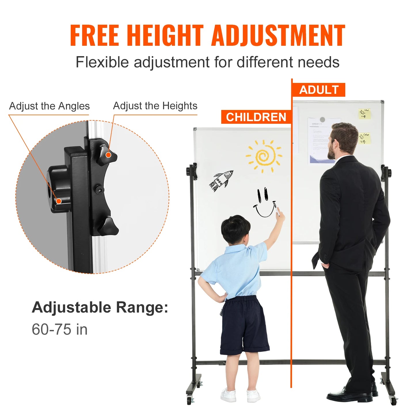 48x32" Rolling Double-Sided Magnetic Whiteboard – Mobile Dry Erase Board with 360° Reversible & Height Adjustable Frame