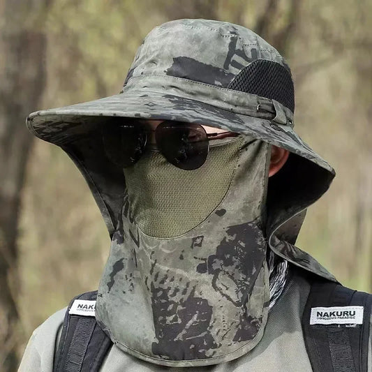 UPF 50+ Wide-Brim Outdoor Fishing Hat with Removable Neck & Face Flap โ Breathable Mesh Sun Protection