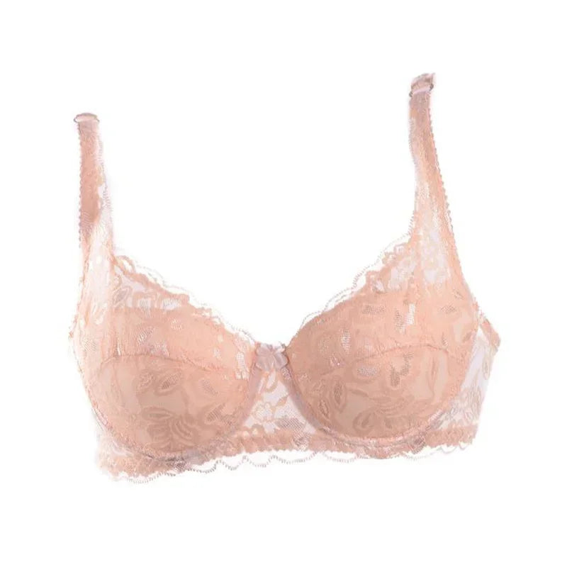 Sexy Floral Lace Push-Up Bra – Women’s Thin Summer Lingerie, Breathable Solid Color Comfort Brassiere