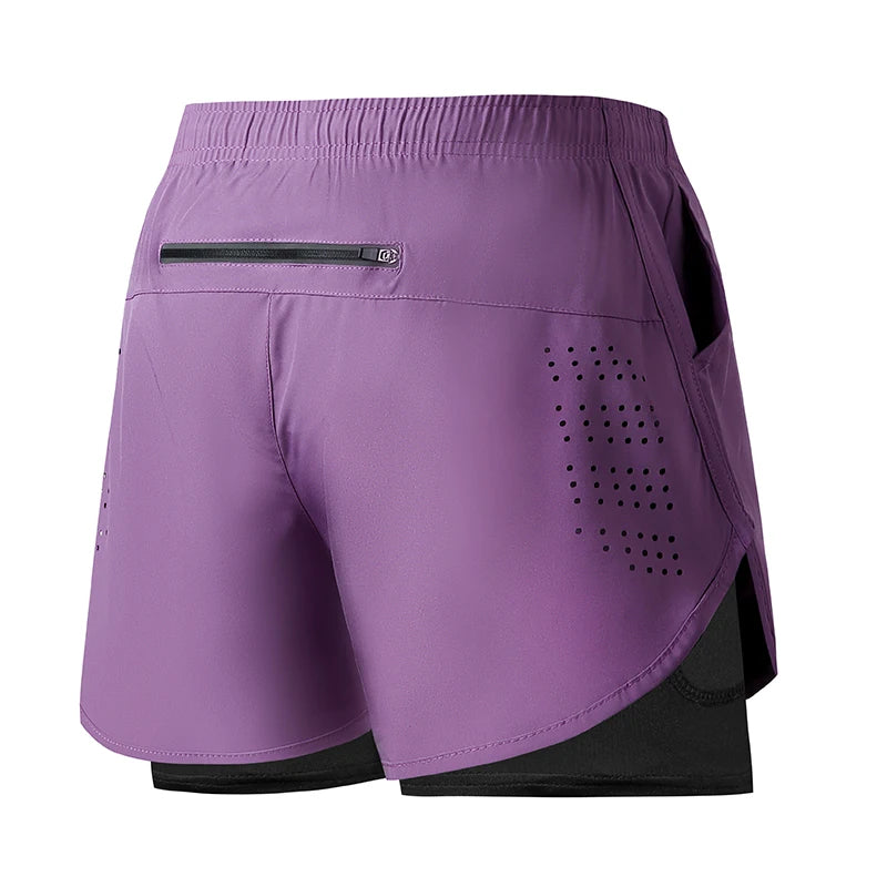 Men’s Quick-Dry Double Layer Running Shorts – Black Fitness & Workout Training Shorts