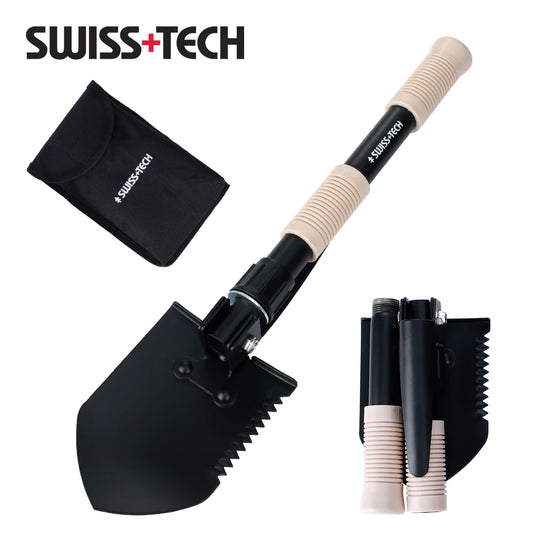 Swiss Tech 3-in-1 Ultralight Folding Shovel – Mini EDC Multi-Tool for Outdoor Camping, Hiking & Gardening