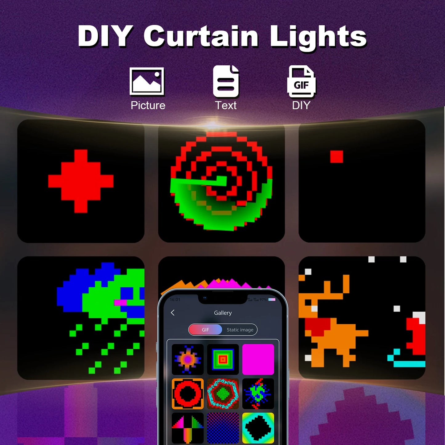400-LED Smart Curtain Lights – RGB String Lights with Bluetooth App Control, Music Sync & DIY Display for Bedroom or Window Decor