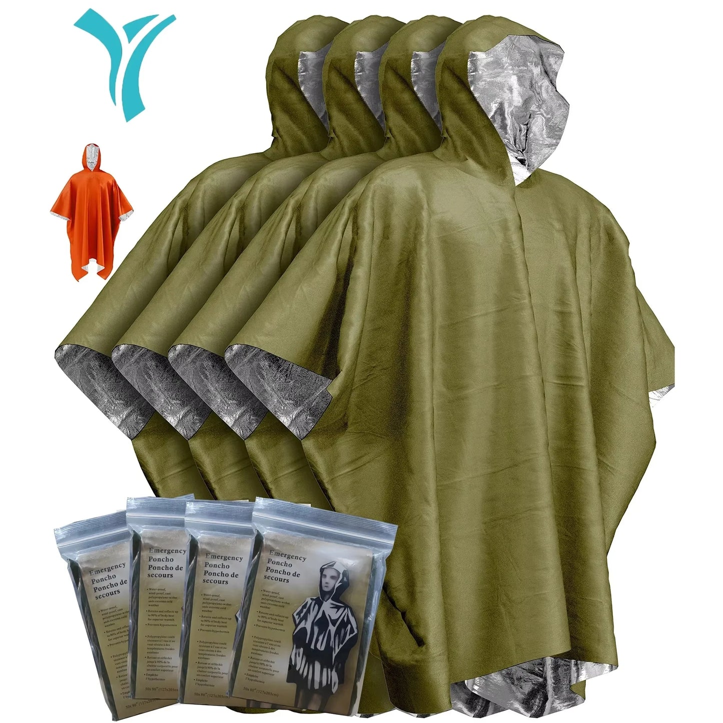 4-Pack Emergency Thermal Ponchos – Insulated, Reflective Raincoats for Outdoor Survival, Camping & Car Gear