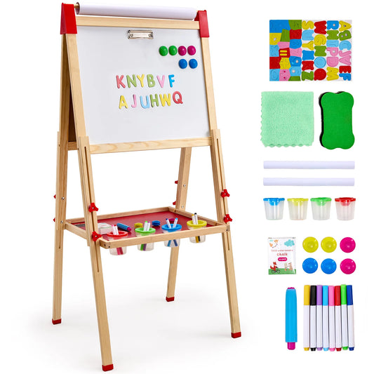 Double-Sided Kids' Art Easel – Wooden Magnetic Drawing Board with Whiteboard & Chalkboard, Creative Gift for Boys & Girls