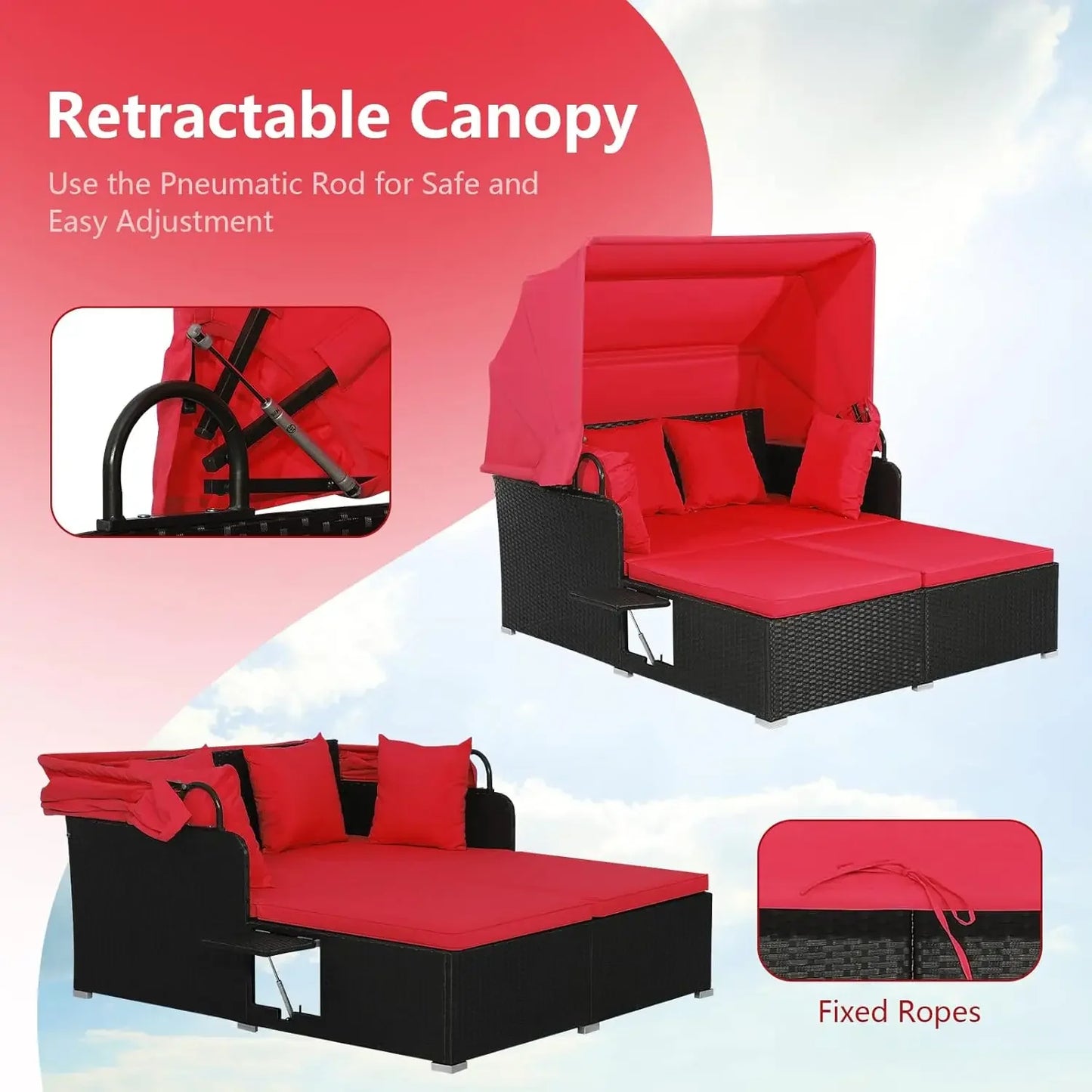 Relax in Style: Hand-Woven Outdoor Daybed with Canopy & Built-In Side Tables