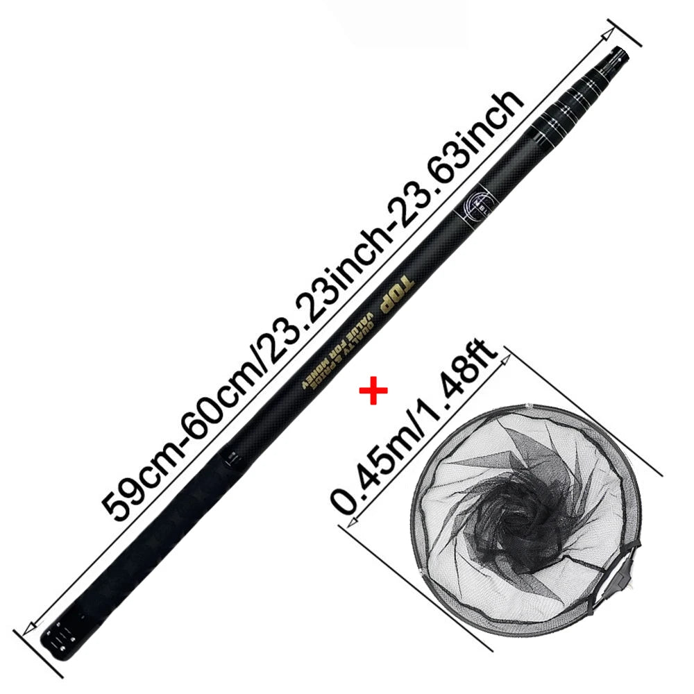 Ultralight 328cm/129" Portable Landing Net – Carbon Handle & Aluminum Alloy Net Head (414g Total Weight)