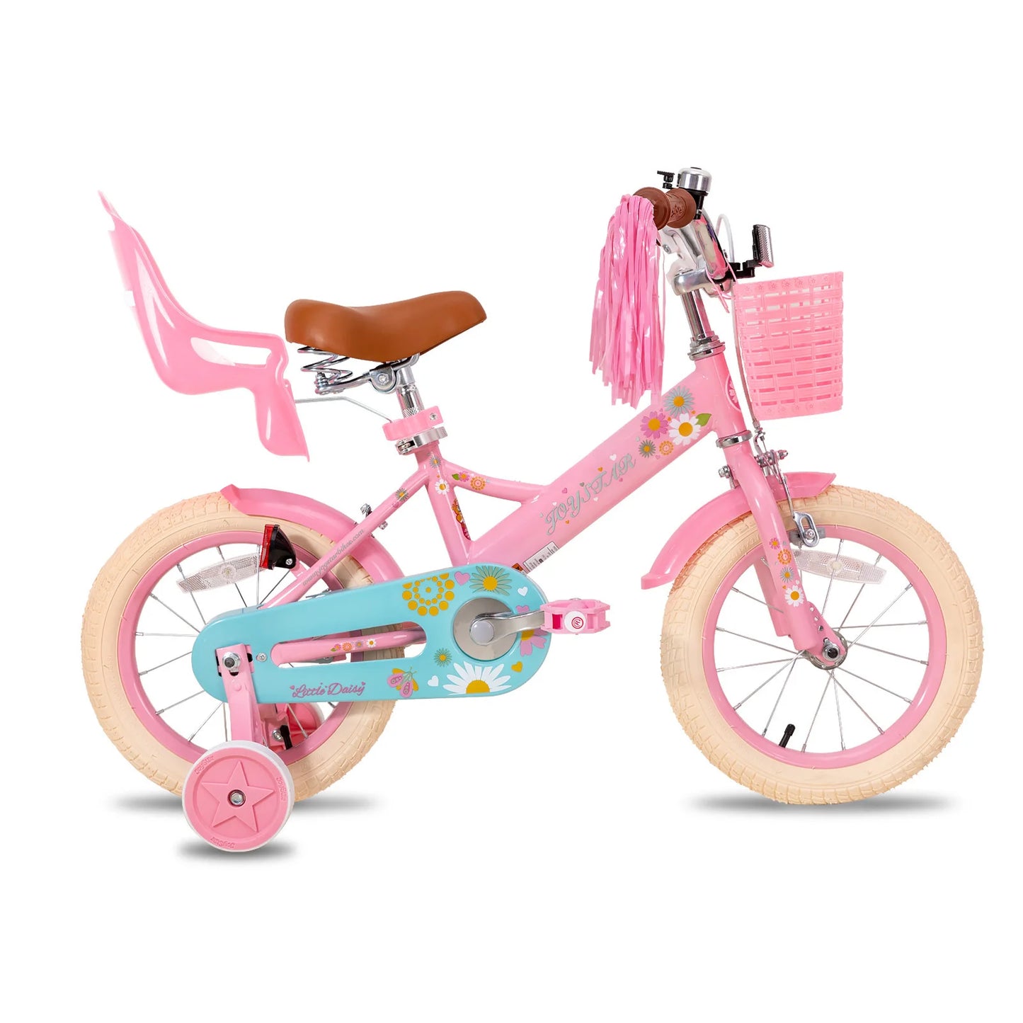 Kids Bike with Training Wheels – 12", 14", 16" Sizes for Ages 2–7, Fun Design with Doll Seat, Streamers or Flag & Name Plate