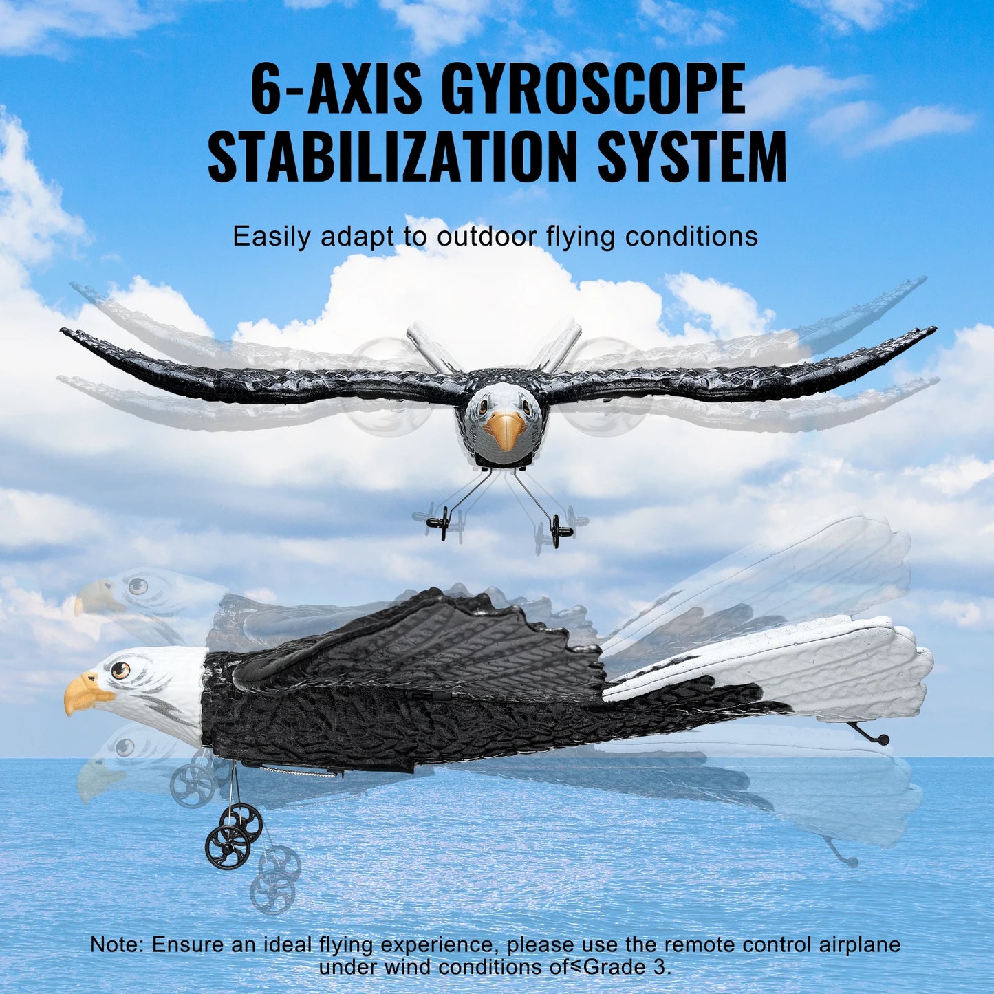 SucceBuy RC Plane Wingspan Eagle Aircraft Fighter 2.4G 2CH with 2 Batteries 6-Axis Glider Airplane Foam Boys Toys for Children