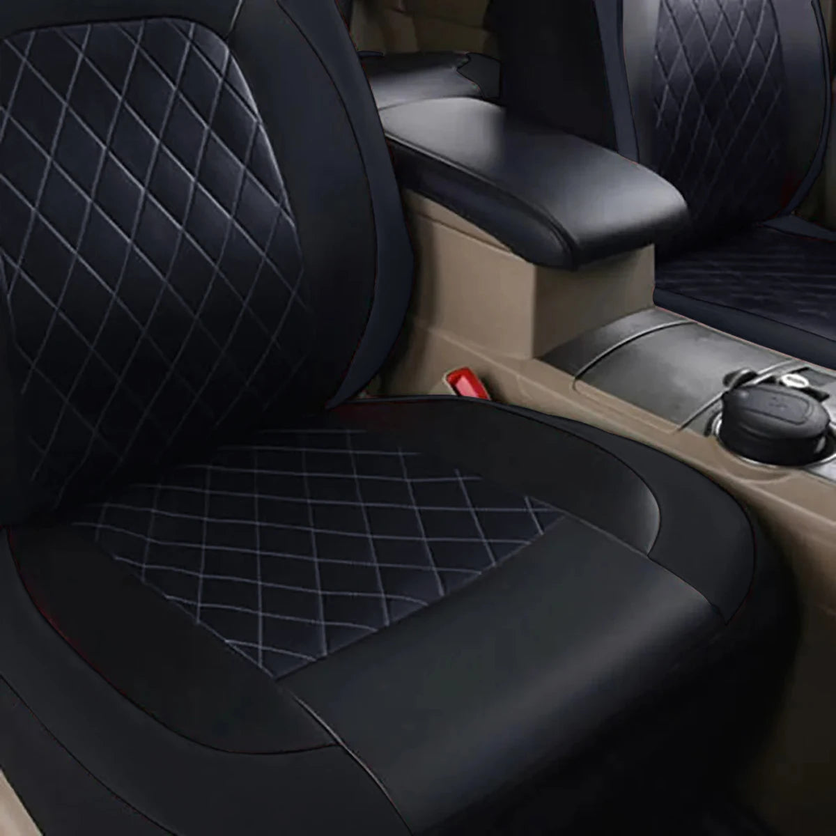 All-Season Quilted PU Leather Car Seat Covers – Full Coverage Waterproof Seat Protectors for Sedans, SUVs, and Trucks