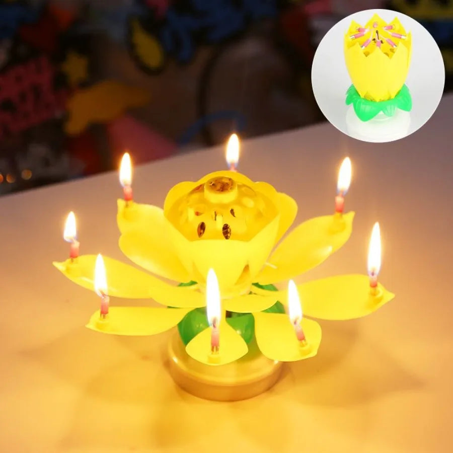 Rotating Lotus Musical Birthday Candle – Singing Flower Cake Topper with Sparkling Display