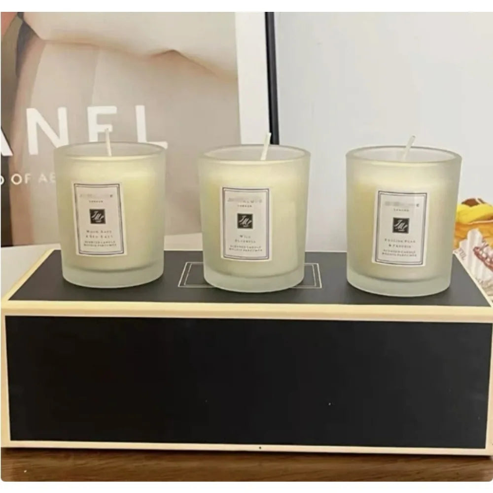 3-Piece Aromatherapy Candle Set – Smokeless Indoor Candles with British Pear & Blue Wind Chime Scents, Perfect Gift Set