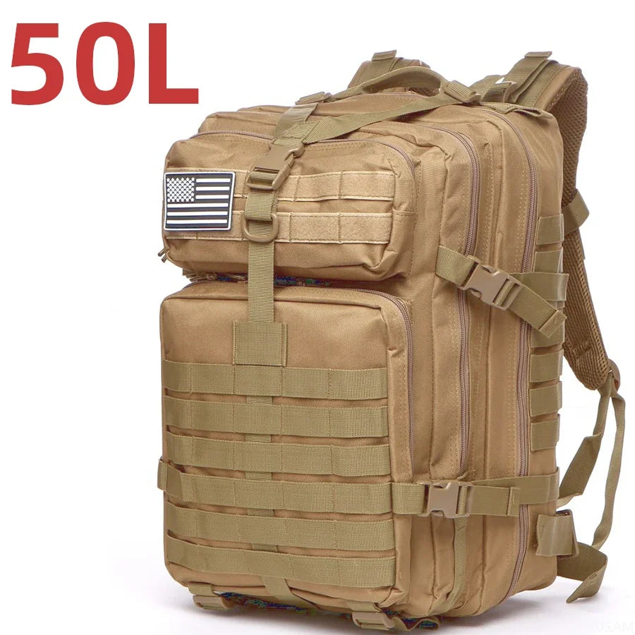 Outdoor-Ready Gear: 25L/50L Tactical Backpack for Camping, Hiking, & Sports