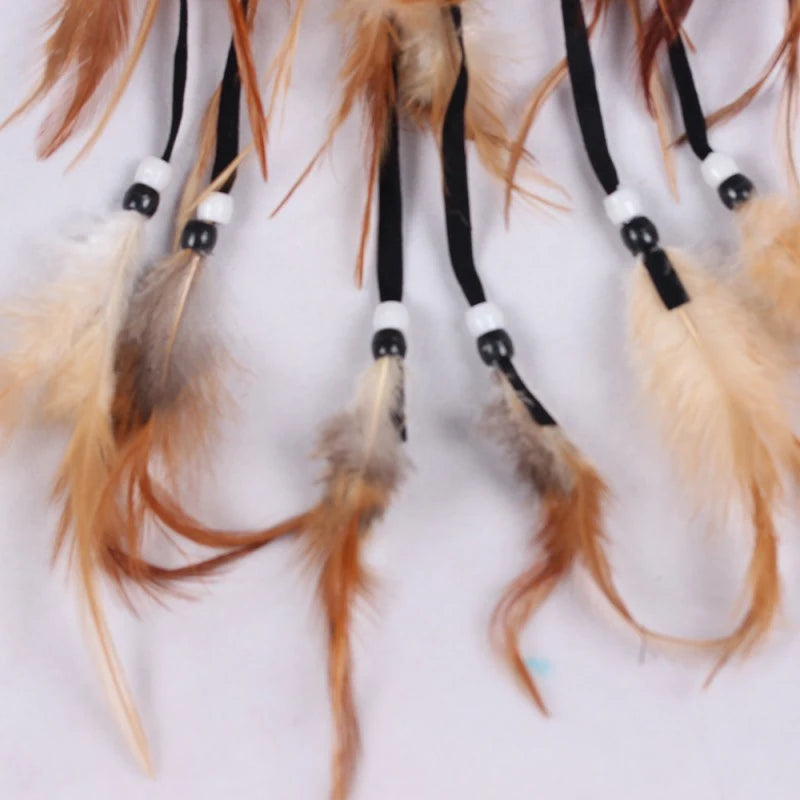 Wolf Head Oil Painting Dream Catcher – Boho Wall Decoration with Natural Feather Pendant | Festival-Inspired Hanging